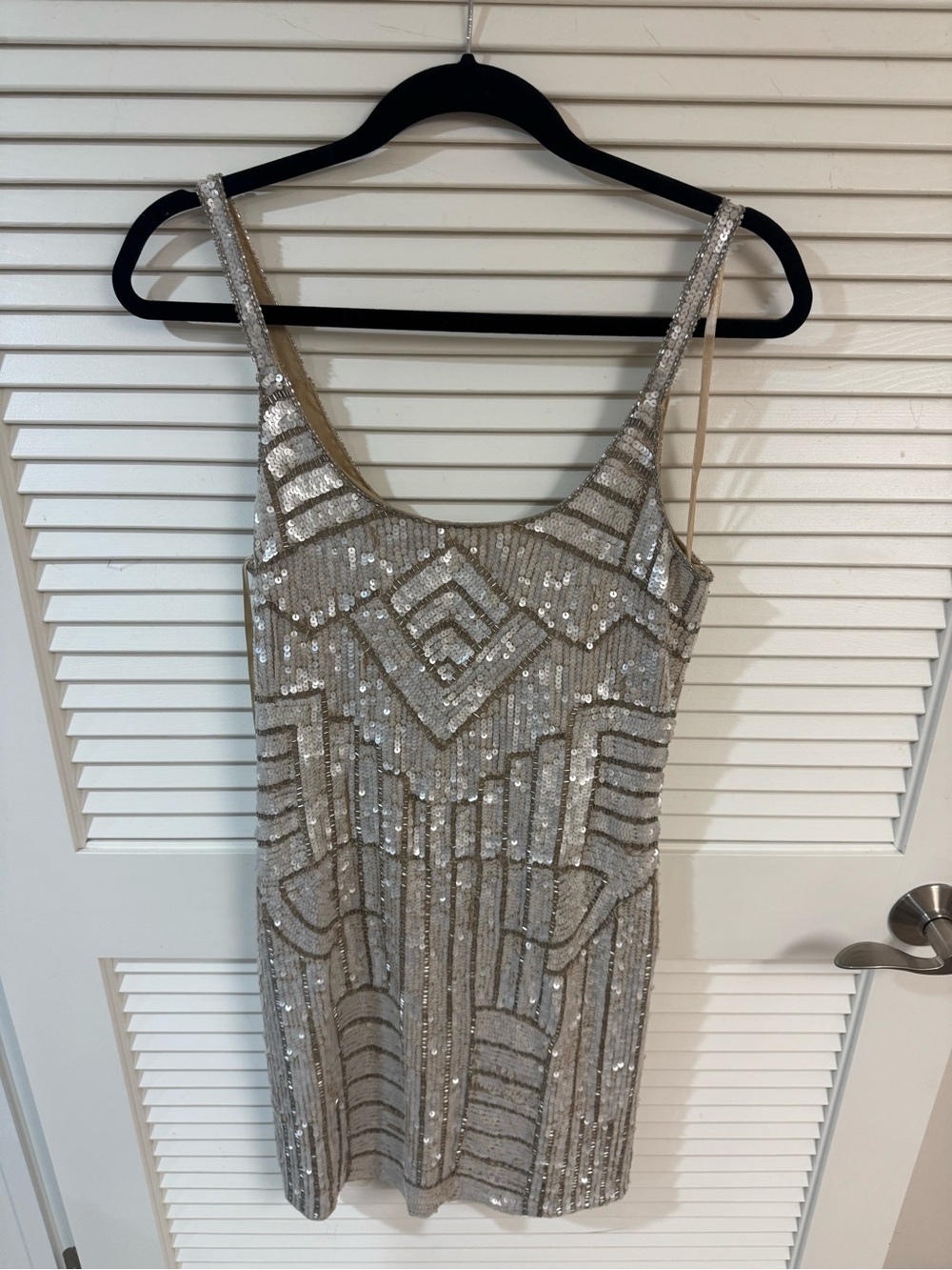 Adrianna Papell Silver Sequin Geometric Mini Dress